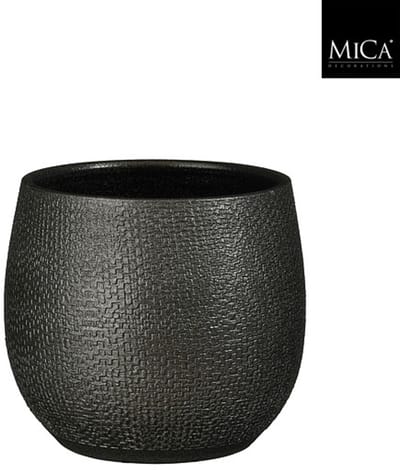 Mica Decorations Plantenpot - keramiek - antraciet glans / ribbels - D21 x H22 cm - bloempot Porto