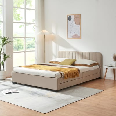Bed Nofrenna bedframe met 4 bedlades 200x140 cm beige [en.casa]