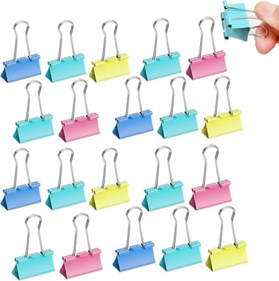 Set van 20 Vouwclips in Kleurrijke 32 mm, Multifunctionele Klemmen voor Papier, Kantoor en Schoolgebruik