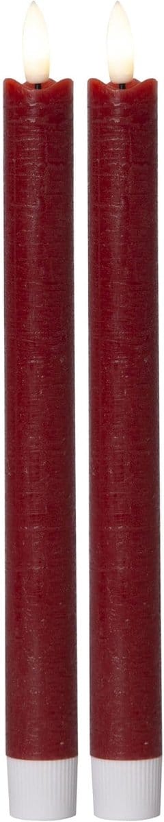 Novaliv LED-kaarsen met timer, rood, 2-pack voor binnen met 6-uurs timer - ECHTE WAS 24 cm hoogte voor kaarsen, 2,2 cm diameter, 2 AAA-batterijen vereist LED-kaarsen, flikkerende vlam, bewegende vlam