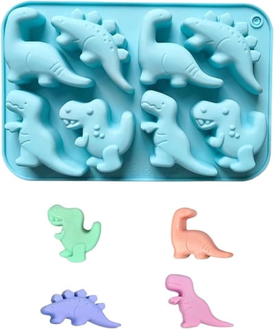 Siliconen Dinosaurus Vorm voor Taart en Snoep, 8 Gaten, Blauw, 3D Bakvorm, Makkelijk Schoon te Maken, Perfect voor Muffins en Zeepdecoraties