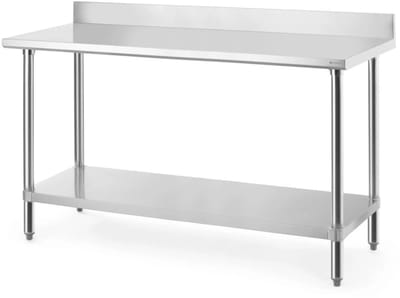 HENDI Werktafel - roestvast staal - 160x60x95 cm - met spatrand, legplank en verstelbare poten - 130 kg draagvermogen - zilverkleurig - horeca