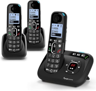 Draadloze DECT Telefoon Set met 3 Hoorns Telefoon met Grote Toetsen en Extra Luid Geluid