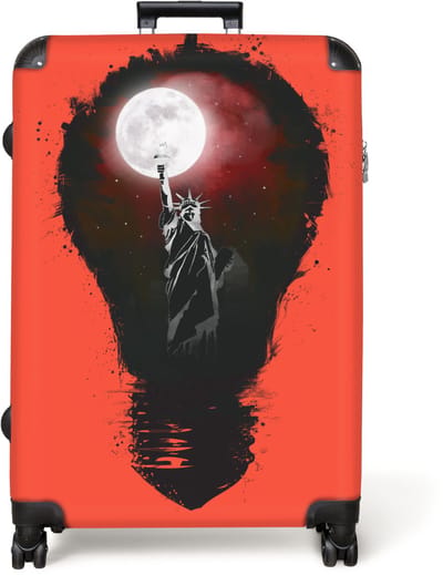 NoBoringSuitcases.com® - Koffer groot - Reiskoffer lichtgewicht - New York - Nacht - Lamp - Rood - Rolkoffer met 4 wielen - Grote trolley XL - 98 liter bagage