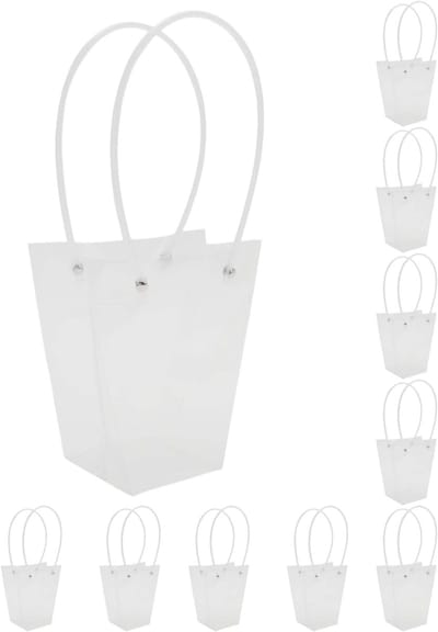 Dailygoods- Boeketzakken 10 Stuks - Bloemenzakken met Handvat - Geschenkverpakking voor Verjaardag/Kerst/Moederdag - Herbruikbaar - 24 x 12 x 26 cm - Transparant - Geschenkzakken
