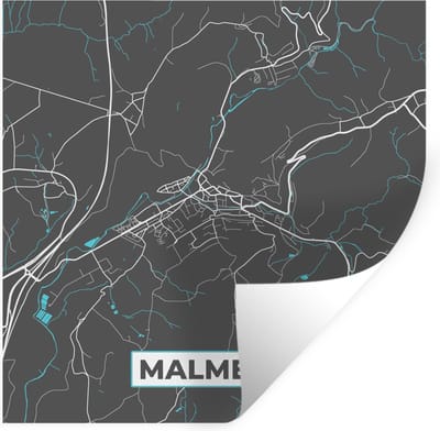 Muurstickers - Sticker Folie - Plattegrond – Malmedy – Blauw – Stadskaart - Kaart - België - 100x100 cm - Plakfolie - Muurstickers Kinderkamer - Zelfklevend Behang XXL - Zelfklevend behangpapier - Stickerfolie