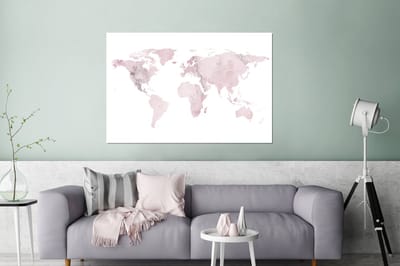 Aluminium schilderij 180x120 cm - Wanddecoratie metaal - Wereldkaart - Marmer - Roze - Metalen muurdecoratie woonkamer - Decoratie industrieel - Foto op dibond - Industriële accessoires slaapkamer