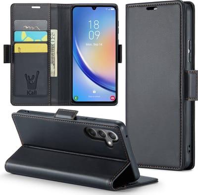 Hoesje geschikt voor Samsung Galaxy A34 - HyperCase Book Cover Kunstleer Zwart