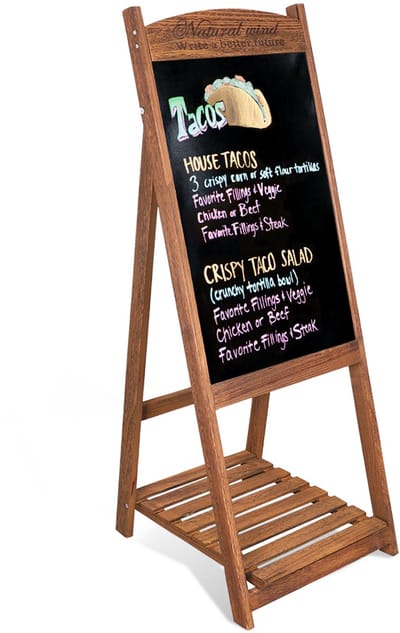 unho Vrijstaand Houten Krijtbord - Magnetisch Boodschap Schrijven Schoolbord - Menu Memo Bord Sidewalk Easel - A-Frame Bord met Display Plank - voor Koffie, Restaurant, Bruiloft, Feest