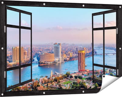 Gards Tuinposter Doorkijk De Nijl Rivier in Cairo, Egypte - 120x80 cm - Tuindoek - Tuindecoratie - Wanddecoratie buiten - Tuinschilderij