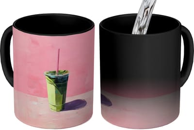 Magische Mok - Foto op Warmte Mokken - Koffiemok - Beker - Rietje - Minimalistisch - Groen - Magic Mok - Beker - 350 ML - Theemok