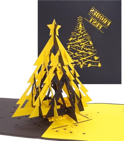 Pop-up Kerstkaart - 3D Wenskaart - Kerstgroeten - Voetbal Thema - 12 x 12 cm - Zwart Geel