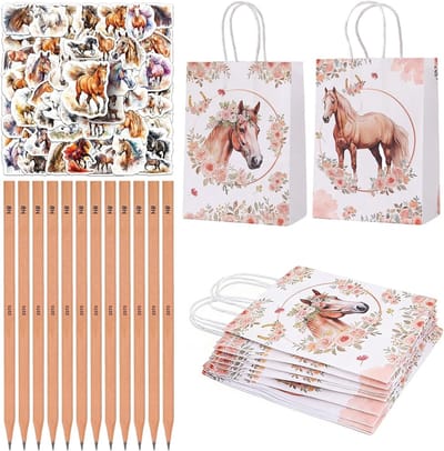 74-delige Paardenthema Gastgeschenken voor Verjaardagen, inclusief Potloden, Cadeautassen en Stickers voor Jongens en Meisjes