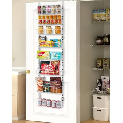 VEVOR Pantrykastorganizer voor boven de deur, 8-laags hangende kruidenrekken van staal, verstelbare wandplanken, voor thuis, keuken en badkamer, wit