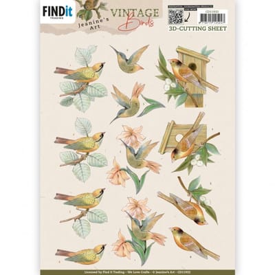 3D Cutting Sheets - Jeanine's Art - Vintage Birds - Wooden Birdhouse 10 stuks