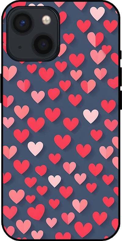 Smartphonica Telefoonhoesje Geschikt voor iPhone 13 Mini met Roze en Rode Hartjes Opdruk - TPU Backcover Case With Rosé and Red Heart Design geschikt voor iPhone 13 Mini