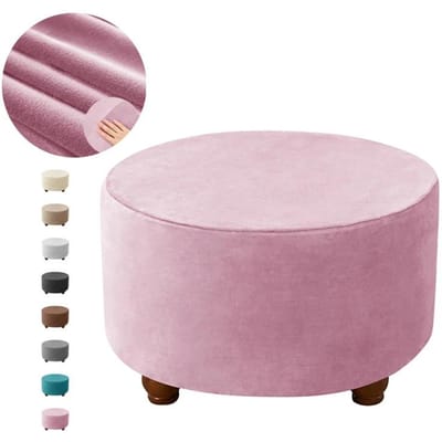 Housses Pouf Rond Velours Épaissi Élastiques Tout Inclus Repose-pieds Housses Tabouret Extensibles pour Salon M