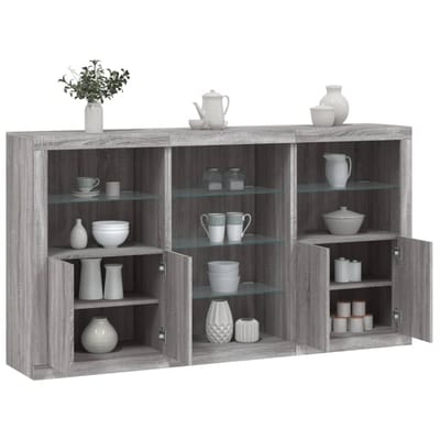 vidaXL - Dressoir - met - LED-verlichting - 181,5x37x100 - cm - grijs - sonoma - eiken