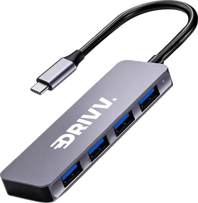 Drivv. USB C Hub met 4 USB 3.0 Poorten - USB C Splitter - Snelle Gegevensoverdracht - Aluminium Behuizing - Grijs