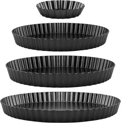 Solidchoice - Set van 4 Cakevormen met Hefbodem - Voor Quiche en Taarten