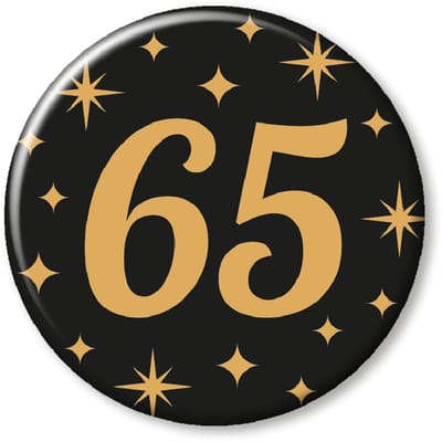 BTH - Buttons - 65 Jaar - Goud-Zwart - Badge - Speld - Verjaardag - Decoratie - Versiering - 65 Jaar Verjaardag - Button