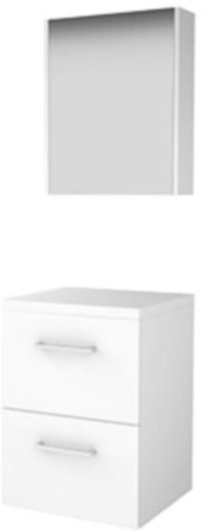 Basic-Line Comfort 46 Badkamermeubelset - 50 x 46 cm - Met Grepen - 2 Lades - Wastafelblad - Spiegelkast - Ice White
