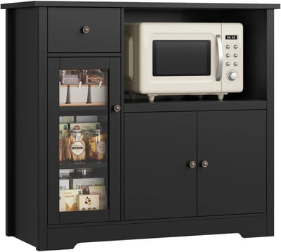 Novari Magnetronkast - Keukenkast - Dressoir keuken - Buffetkast - Magnetronplank - Met 3 deuren en 1 lade - 90x40x82cm - Zwart
