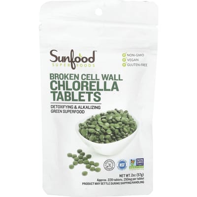 Sunfood, Celwand Gebroken Chlorella Tabletten, 250 mg, 228 tabletten, 2 oz (57 gr)