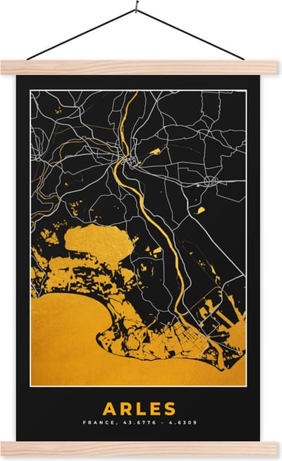 Posterhanger incl. Poster 40x60 cm - Schoolplaat - Kaart – Stadskaart – Arles - Plattegrond – Frankrijk - Textielposter - Blanke latten - Stadskaart
