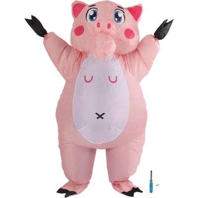 Opblaasbaar Kostuum Roze Varken Opblaasbaar Halloween Cosplay Jurk Jumpsuit Kostuum Voor Volwassenen white
