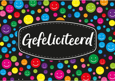 Gefeliciteerd ansichtkaart - XXL size - wenskaart - met mix kleuren emoticons - A5 formaat - karton