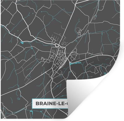 Muurstickers - Sticker Folie - Plattegrond – Braine le Comte – Blauw – Stadskaart - Kaart - 100x100 cm - Plakfolie - Muurstickers Kinderkamer - Zelfklevend Behang XXL - Zelfklevend behangpapier - Stickerfolie