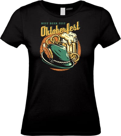 Dames T-shirt Print Oktoberfest | Oktoberfest dames heren | Lederhosen man | Foute party | Zwart dames | maat XS