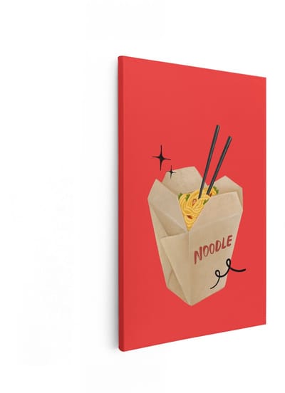 Artaza Canvas Schilderij Noodles - 80x120 cm - Wanddecoratie Aziatisch Eten - Muurdecoratie Keuken - Decoratie Afhaalbox Rood