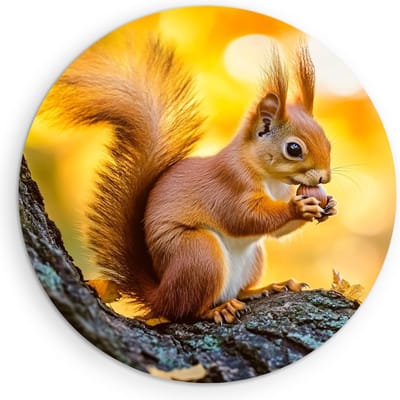 Saammp Muurcirkel Hout - Eekhoorn op boom - Natuur - Dieren - Ø 90 - Wandcirkel - Wanddecoratie Cirkel - Muurdecoratie Woonkamer - Slaapkamer decoratie - Rond Schilderij
