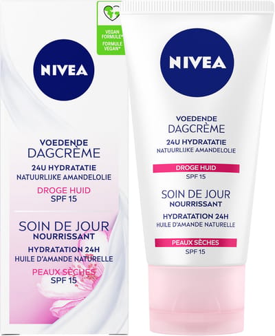 NIVEA Essentials Voedende Dagcrème voor Vrouwen SPF 15 - Gezichtscreme Droge huid - Moisturizer - Skincare - met Amandelolie - 50 ml