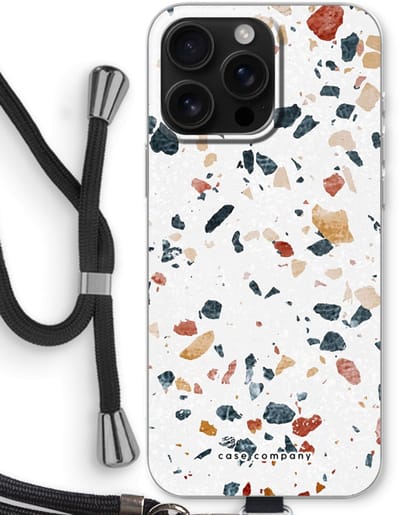 Case Company® - Hoesje met koord geschikt voor iPhone 16 Pro Max hoesje met Koord - Terrazzo N°4 - Telefoonhoesje met Zwart Koord - Bescherming aan alle Kanten en Over de Schermrand