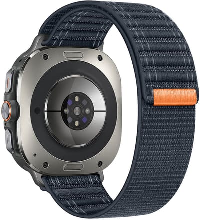 Stravo Nylon Horlogebandje met Klittenbandsluiting – Geschikt voor Samsung Galaxy Watch Ultra 2 (2026) / Ultra (2024/2025) – Sport Bandje – Geribbelde Structuur – Donkerblauw