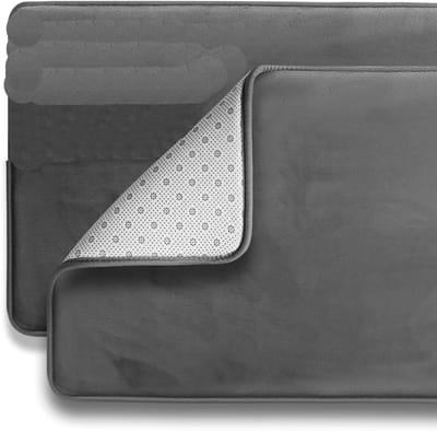 Famanu – Badkamermat - ultrazacht - antislip en absorberend - fluwelen traagschuim badmat - set van - 17 x 24/20 x 32 - grijs