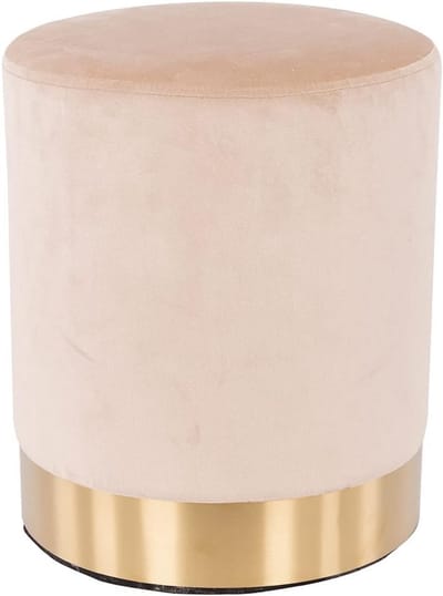Moderne Fluweel Poef met Metalen Basis en Zachte Zitting - Beige Hocker