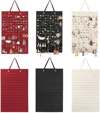 Famanu – Sieradenhouder van vilt, hangende organizer voor kettingen en oorbellen, handig op te hangen aan kast of deur, beige