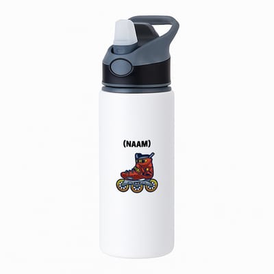 Hacebo® - Skeeleren met eigen naam waterfles met rietje zwart - Sport - Skeeleraars - Skaten - water fles - 650ML