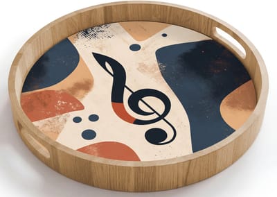 Dienblad rond 40x40 cm - Schootdienblad hout - Sleutel - G - Abstract - Beige - Borrelplank rechthoek - Plateau houten dienbladen