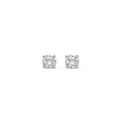 New Bling 9NBG-0619 Witgouden Oorknopjes met Zirkonia - 3mm - 4 Pootjes Chatonzetting - 14 Karaat - Witgoud