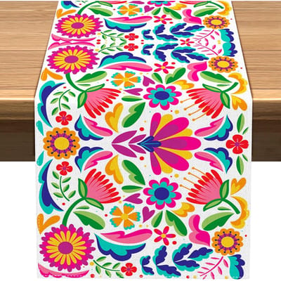 Chemin de table en lin floral mexicain Cinco De Mayo Mexique Faisons la Fiesta Décoration de fête Salle à manger Table de cuisine de maison Décorations 150x33cm