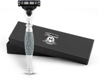 Haryali London 3 Edge Scheermes voor Mannen en Vrouwen - Ergonomisch Herbruikbaar Scheermes - All Body & Face Scheermes - Metallic Scheermes voor Mannen - Grijs