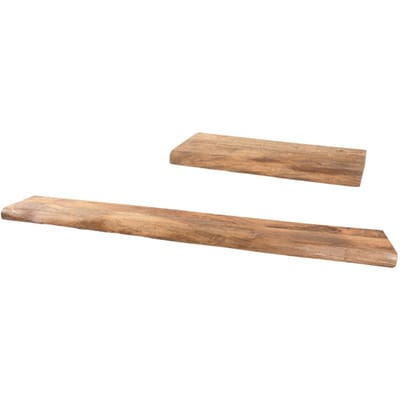 Wandplank Pure Mangohout - Set van 2 Groot - Zwevende Wandplanken met Natuurlijke Boomrand