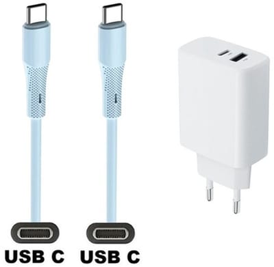 20W snellader met 2 poorten + 1,0m USB C naar C kabel. Universele PD lader. Oplader oplader past op Samsung Galaxy A34, A54, A24, A14, A05, F04, F34, F54, A15, A25, A35, F15, M14, M04, M34, M21, M30, M40, M54