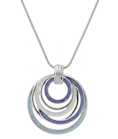 Zilverkleurige ketting met blauwe en paarse ronde hanger – ketting voor dames – abstract design – ketting met hanger