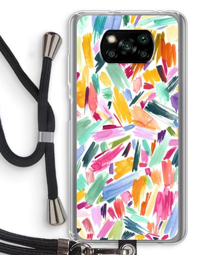 Case Company® - Hoesje met koord geschikt voor Poco X3 Pro hoesje met Koord - Watercolor Brushstrokes - Telefoonhoesje met Zwart Koord - Bescherming aan alle Kanten en Over de Schermrand